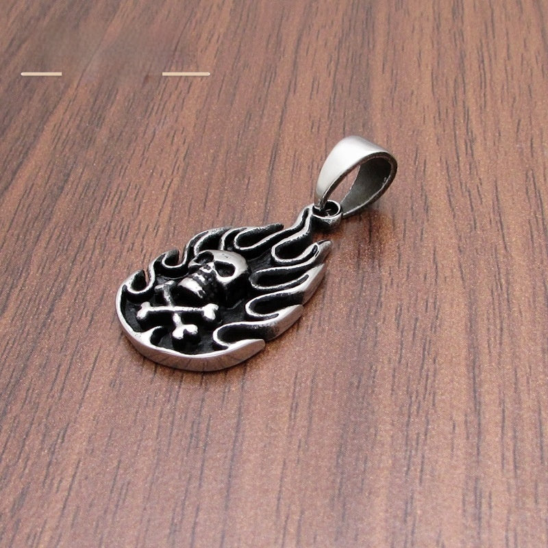 Retro Flame Skull Stainless Steel Pendant