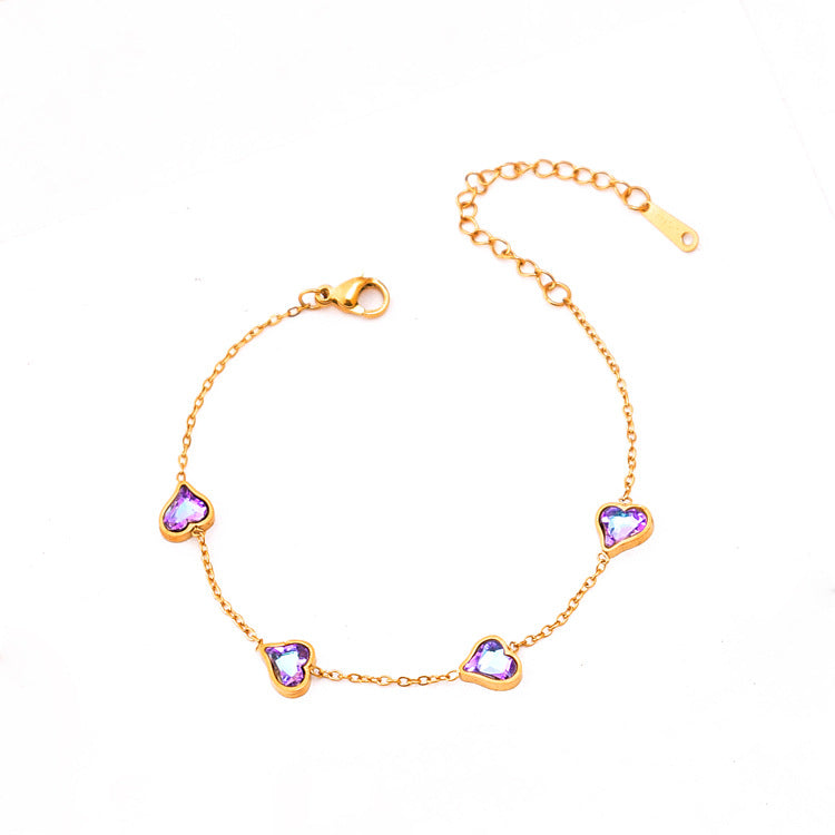 Simple Color Zircon Rhinestone Irregular Heart Water Drop Bracelet