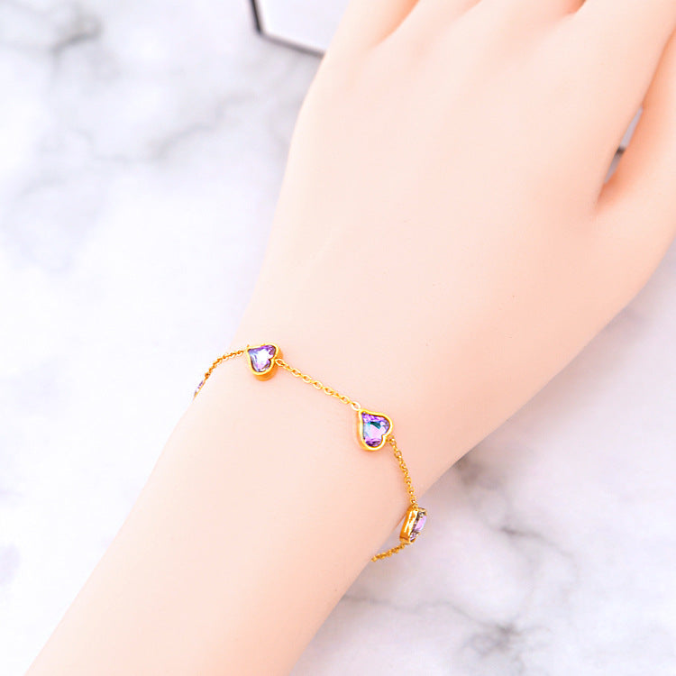 Simple Color Zircon Rhinestone Irregular Heart Water Drop Bracelet