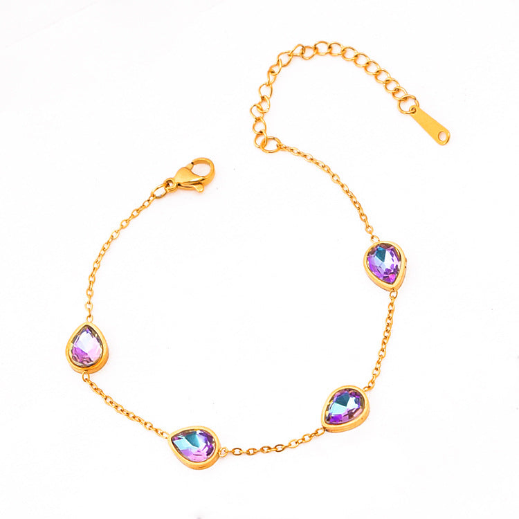 Simple Color Zircon Rhinestone Irregular Heart Water Drop Bracelet