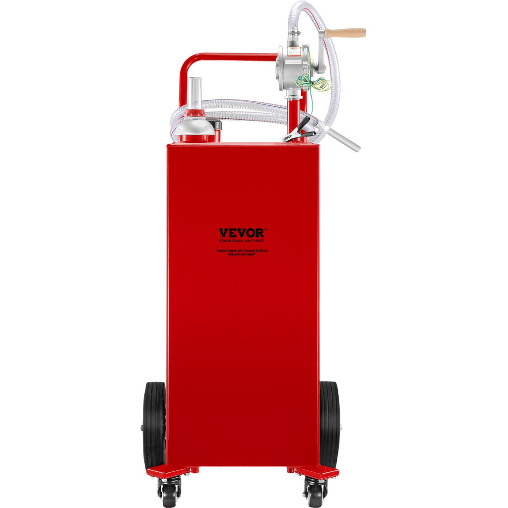 VEVOR 30 Gallon Fuel Caddy, Gas Storage Tank 4 Wheels, With Manuel TransferPump, Gasoline DieselFuel Container For Cars, Lawn Mowers, ATVs, Boats, More, Red