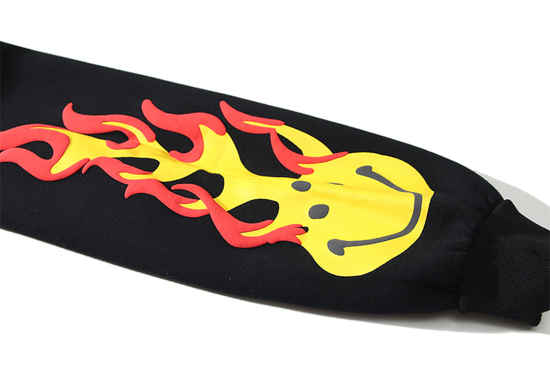 Foam smiley flame sleeve hooded sweatshirt