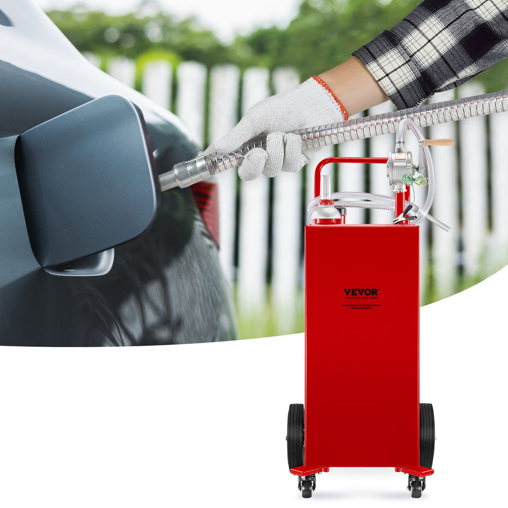 VEVOR 30 Gallon Fuel Caddy, Gas Storage Tank 4 Wheels, With Manuel TransferPump, Gasoline DieselFuel Container For Cars, Lawn Mowers, ATVs, Boats, More, Red