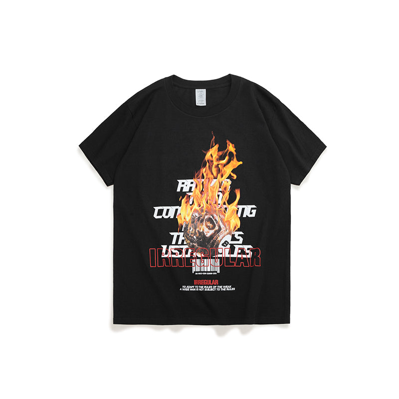 Flame Skull Print Men's Short Sleeve