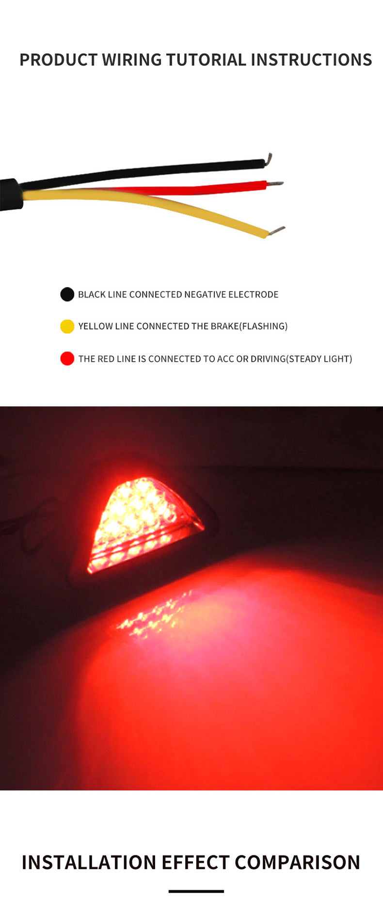 Car Motorcycle Universal LED Rear Fog Light Triangle Brake Warning Light Heelpiece Pilot Light