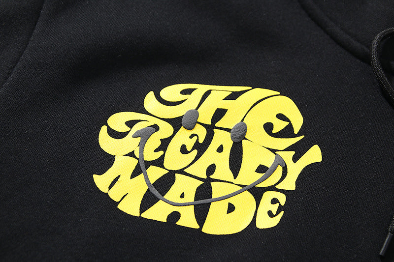 Foam smiley flame sleeve hooded sweatshirt