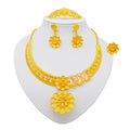 Gold Jewelry Suit Arabic Bridal Wedding Necklace Bracelet Earrings Ring