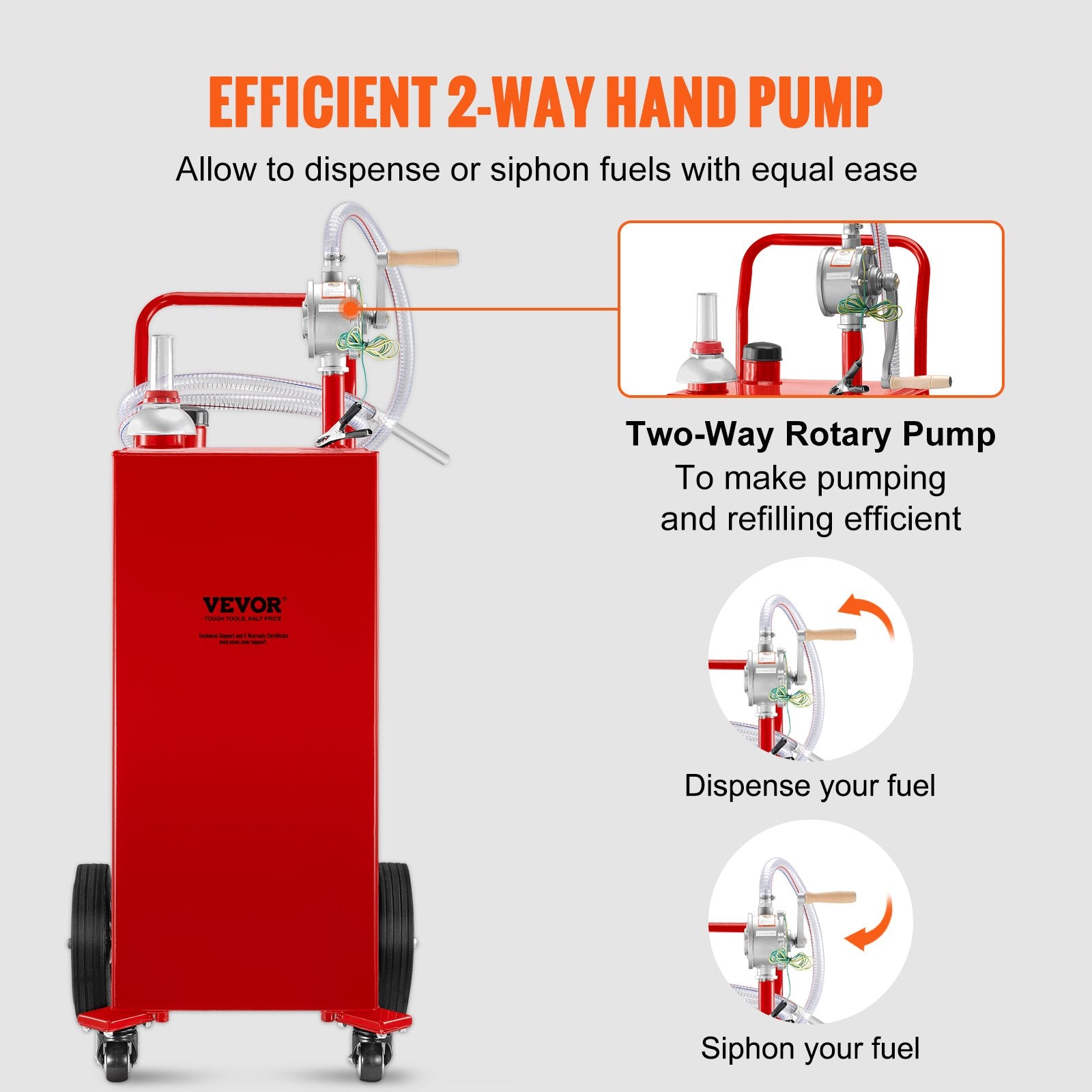 VEVOR 30 Gallon Fuel Caddy, Gas Storage Tank 4 Wheels, With Manuel TransferPump, Gasoline DieselFuel Container For Cars, Lawn Mowers, ATVs, Boats, More, Red