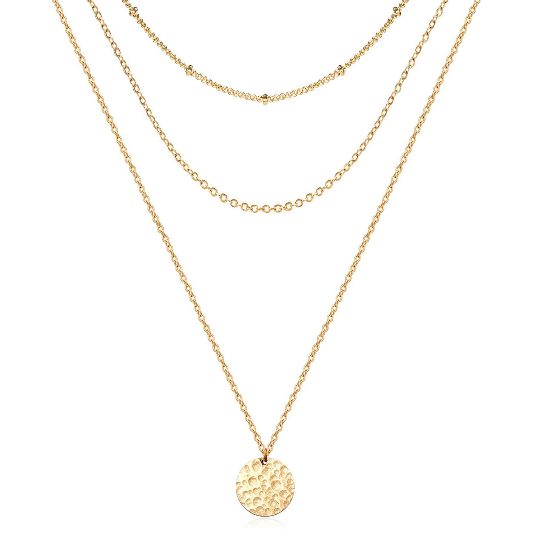 14K Hammered Coin Layered Necklace Set