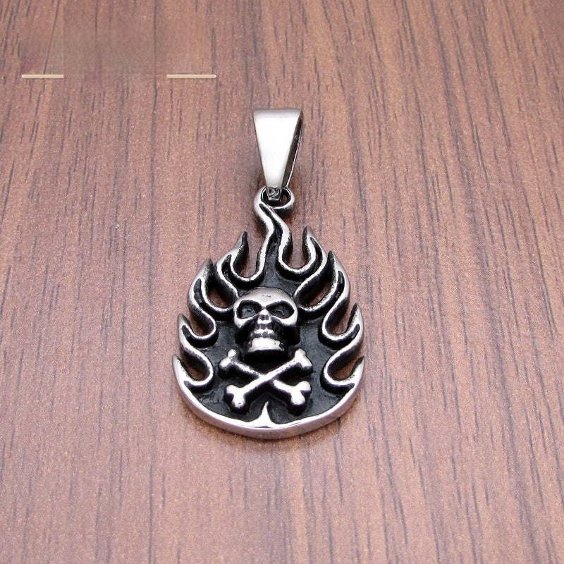Retro Flame Skull Stainless Steel Pendant