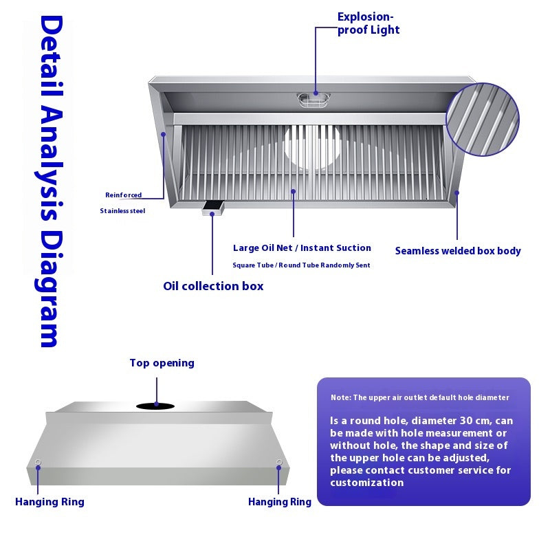 Thickened Stainless Steel Exhaust Hood Commercial Kitchen Restaurant Canteen