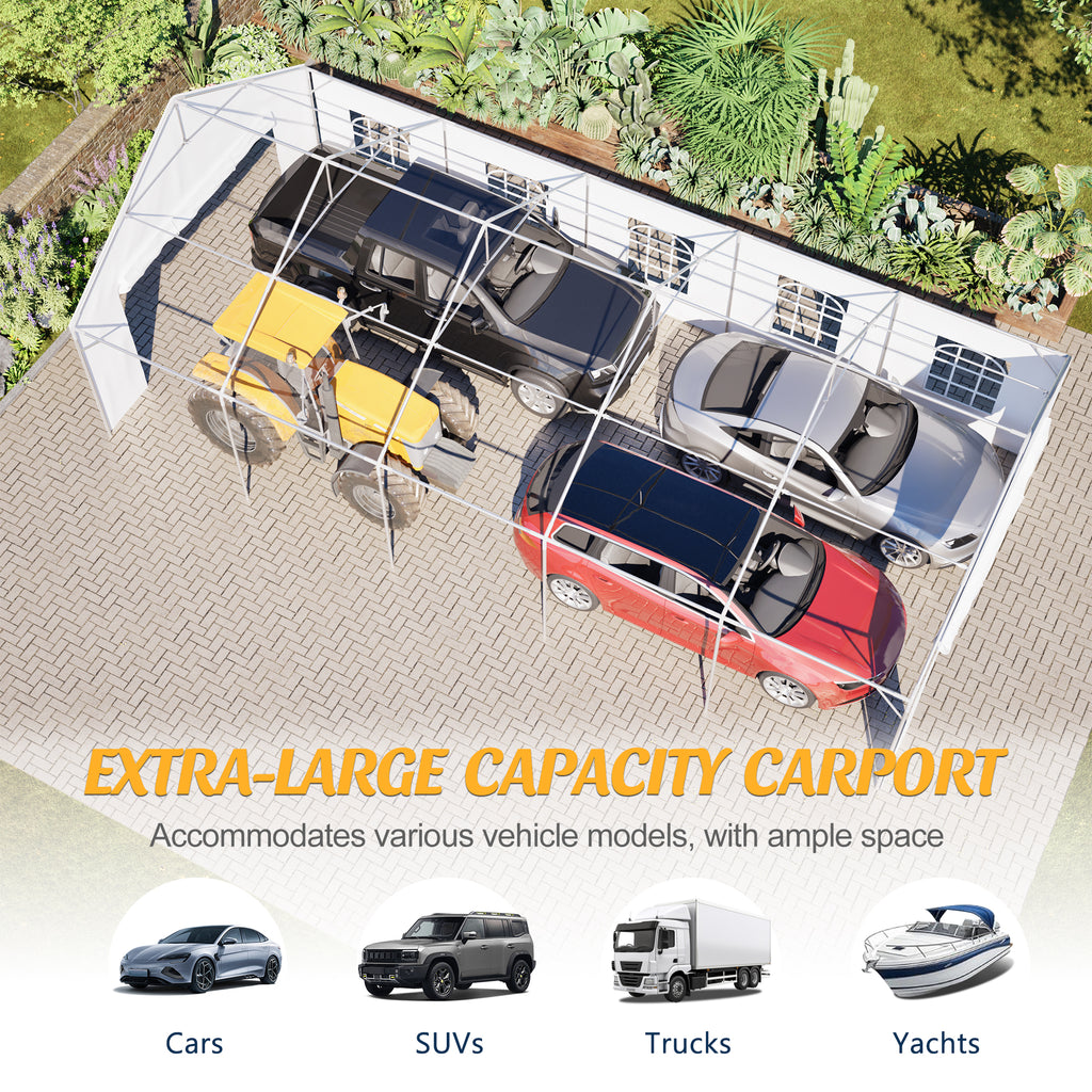 Carport Canopy 16x32 Heavy Duty, Portable Metal Carport Garage With Removable Waterproof Cover & Sidewalls, All Weather Outdoor Shelter For Cars, Trucks, Vehicles & Equipment