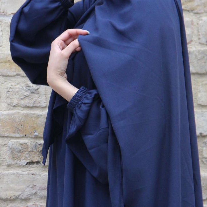 European And American Muslim Arabic Solid Color Hooded Robe Dress