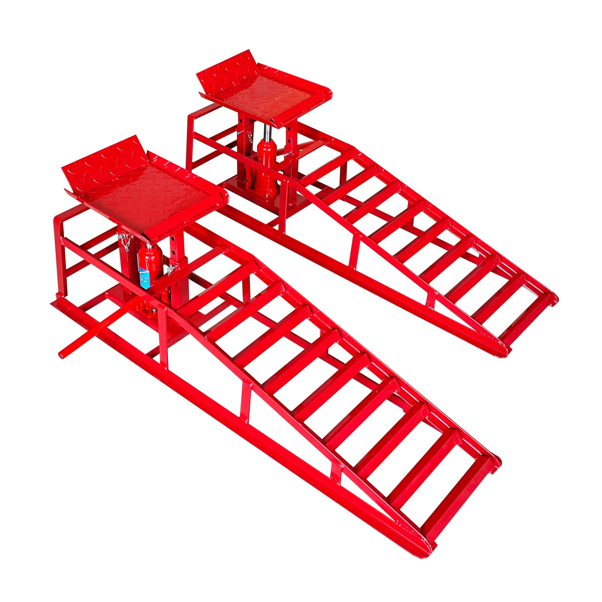 Hydraulic Car Ramps, 2 Pack Car Ramp High Lift, 11000LBS Automotive Truck Cars Service Ramps, Low Profile Oil Change Ramps With Support Jack For Car Truck Trailer Garage Repair Red