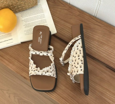 Small Floral Platform Sandals, 2026 Summer Height Increase Bow One-Strap Beach Slippers For Wome