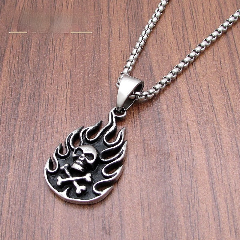 Retro Flame Skull Stainless Steel Pendant